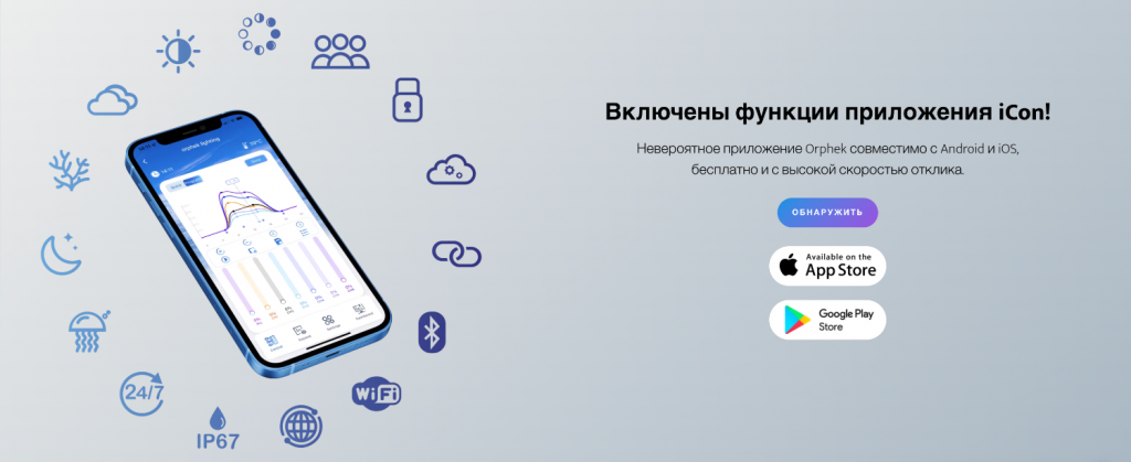 Приложение Orphek совместимо с Android и iOS